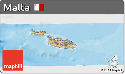 Satellite Panoramic Map of Malta, political shades outside