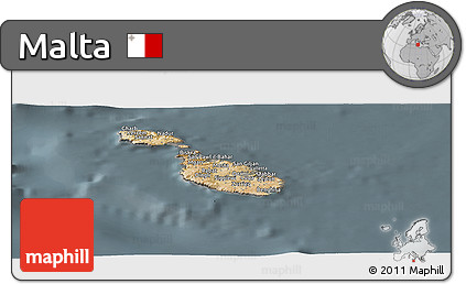 Satellite Panoramic Map of Malta, semi-desaturated