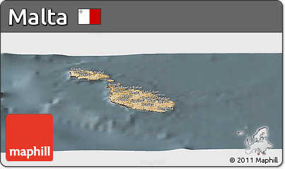 Satellite Panoramic Map of Malta, semi-desaturated
