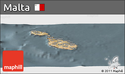 Satellite Panoramic Map of Malta, semi-desaturated
