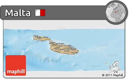 Satellite Panoramic Map of Malta, shaded relief outside
