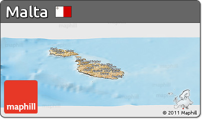 Satellite Panoramic Map of Malta, shaded relief outside