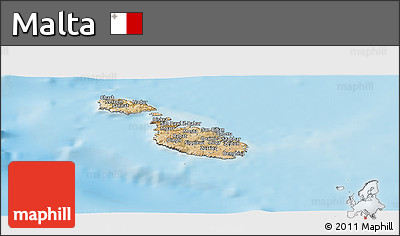 Satellite Panoramic Map of Malta, shaded relief outside