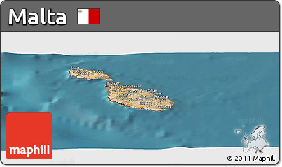 Satellite Panoramic Map of Malta, shaded relief outside, satellite sea