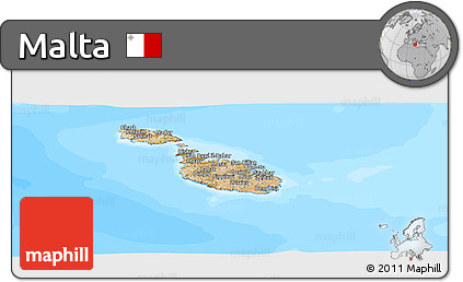 Satellite Panoramic Map of Malta, single color outside, bathymetry sea