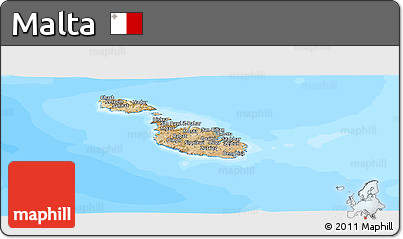 Satellite Panoramic Map of Malta, single color outside, bathymetry sea