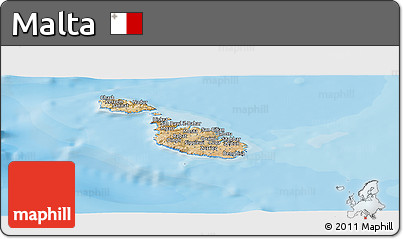 Satellite Panoramic Map of Malta, single color outside, bathymetry sea, shaded relief sea