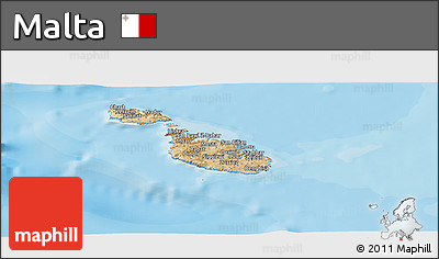 Satellite Panoramic Map of Malta, single color outside, bathymetry sea, shaded relief sea