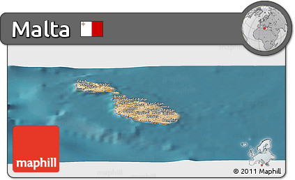 Satellite Panoramic Map of Malta, single color outside