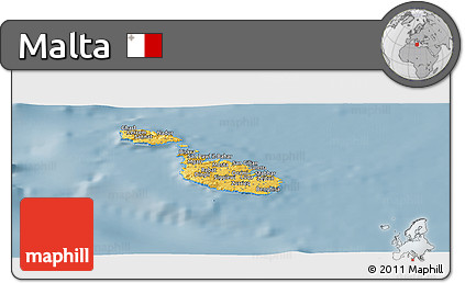 Savanna Style Panoramic Map of Malta, single color outside