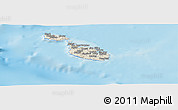 Shaded Relief Panoramic Map of Malta, lighten, desaturated, land only