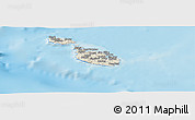 Shaded Relief Panoramic Map of Malta, lighten, semi-desaturated, land only