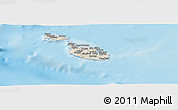 Shaded Relief Panoramic Map of Malta, political shades outside, shaded relief sea