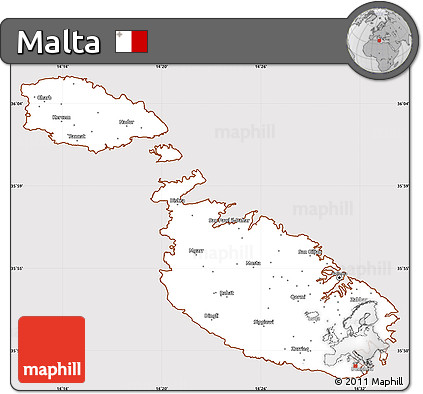 Classic Style Simple Map of Malta, cropped outside