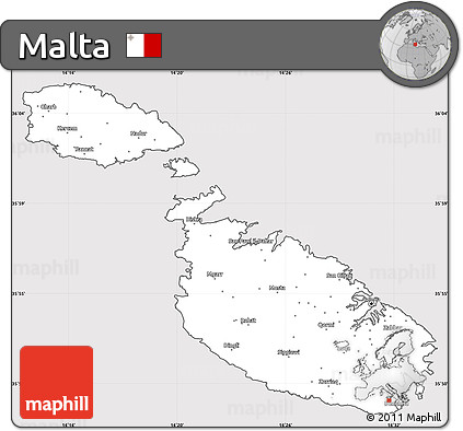 Silver Style Simple Map of Malta, cropped outside