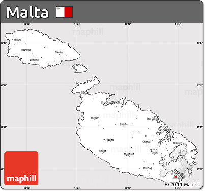 Silver Style Simple Map of Malta, cropped outside