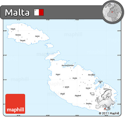 Silver Style Simple Map of Malta, single color outside