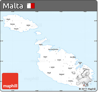 Silver Style Simple Map of Malta, single color outside