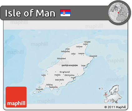 Flag 3D Map of Isle of Man, single color outside, bathymetry sea, shaded relief sea, flag aligned to the middle