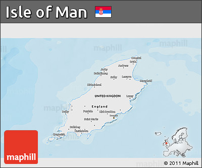 Flag 3D Map of Isle of Man, single color outside, bathymetry sea, shaded relief sea, flag aligned to the middle