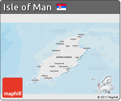 Flag 3D Map of Isle of Man, single color outside, bathymetry sea, shaded relief sea, flag aligned to the middle