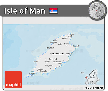 Flag 3D Map of Isle of Man, single color outside, bathymetry sea, shaded relief sea