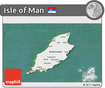 Flag 3D Map of Isle of Man, single color outside, satellite sea