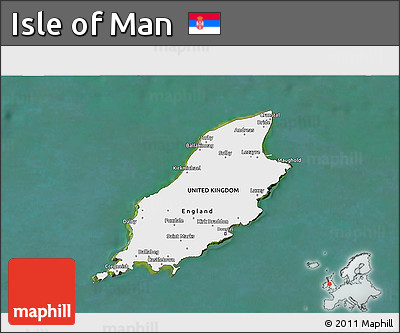 Flag 3D Map of Isle of Man, single color outside, satellite sea