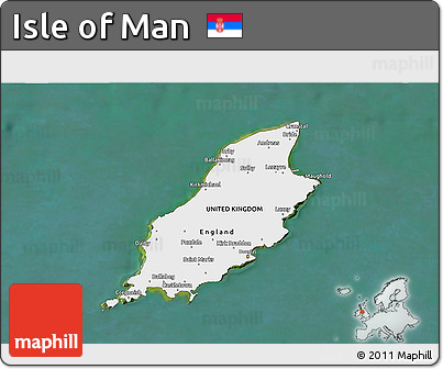 Flag 3D Map of Isle of Man, single color outside, satellite sea