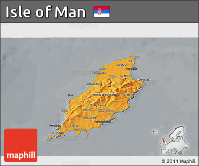 Political 3D Map of Isle of Man, darken, semi-desaturated