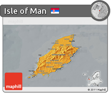 Political 3D Map of Isle of Man, darken, semi-desaturated