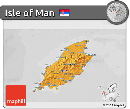 Political 3D Map of Isle of Man, desaturated