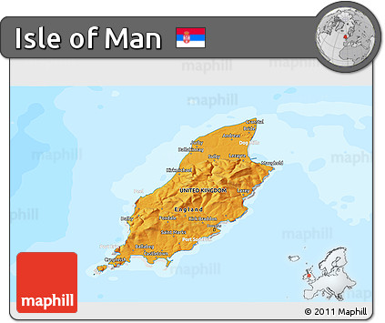 Political Shades 3D Map of Isle of Man, lighten, desaturated, land only