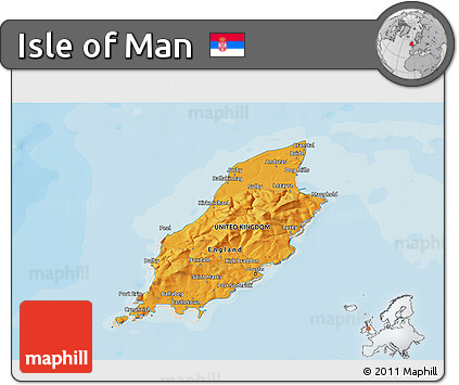 Political Shades 3D Map of Isle of Man, shaded relief outside, bathymetry sea