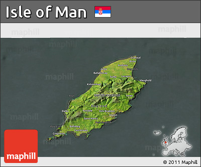 Satellite 3D Map of Isle of Man, darken, semi-desaturated