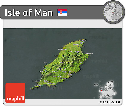 Satellite 3D Map of Isle of Man, darken, semi-desaturated