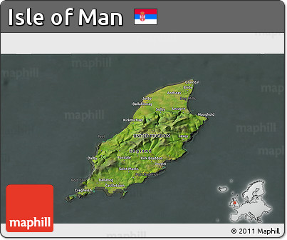 Satellite 3D Map of Isle of Man, darken, semi-desaturated