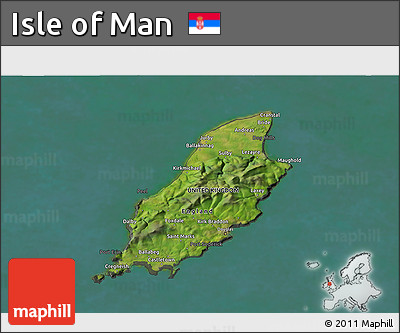 Satellite 3D Map of Isle of Man, darken, semi-desaturated, land only