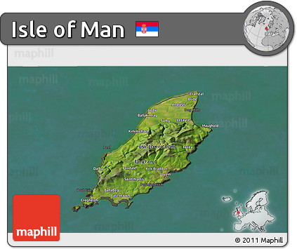 Satellite 3D Map of Isle of Man, darken, semi-desaturated, land only