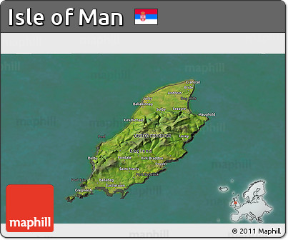 Satellite 3D Map of Isle of Man, darken, semi-desaturated, land only
