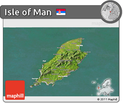 Satellite 3D Map of Isle of Man, lighten, desaturated, land only