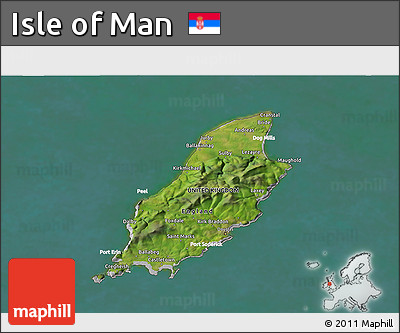 Satellite 3D Map of Isle of Man, lighten, desaturated, land only
