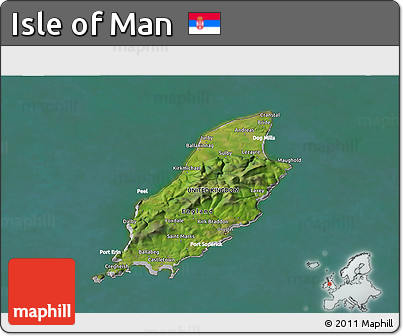 Satellite 3D Map of Isle of Man, lighten, desaturated, land only