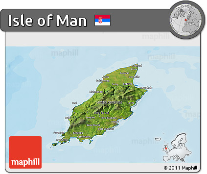 Satellite 3D Map of Isle of Man, political shades outside