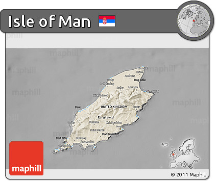 Shaded Relief 3D Map of Isle of Man, darken, desaturated
