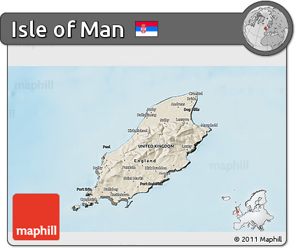 Shaded Relief 3D Map of Isle of Man, darken, land only