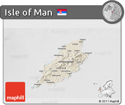 Shaded Relief 3D Map of Isle of Man, lighten, desaturated