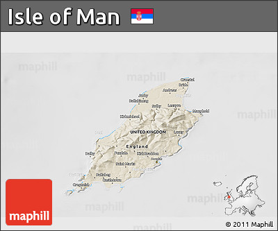 Shaded Relief 3D Map of Isle of Man, lighten, desaturated