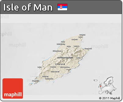 Shaded Relief 3D Map of Isle of Man, lighten, desaturated