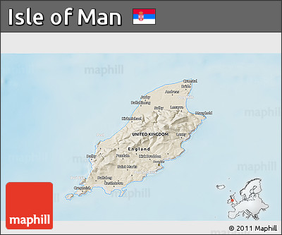 Shaded Relief 3D Map of Isle of Man, lighten, desaturated, land only